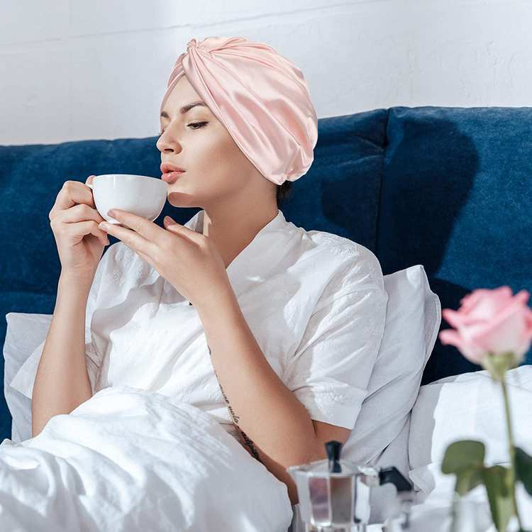 100% Pure Mulberry Silk Sleeping Night Cap Bonnet Hair Growth