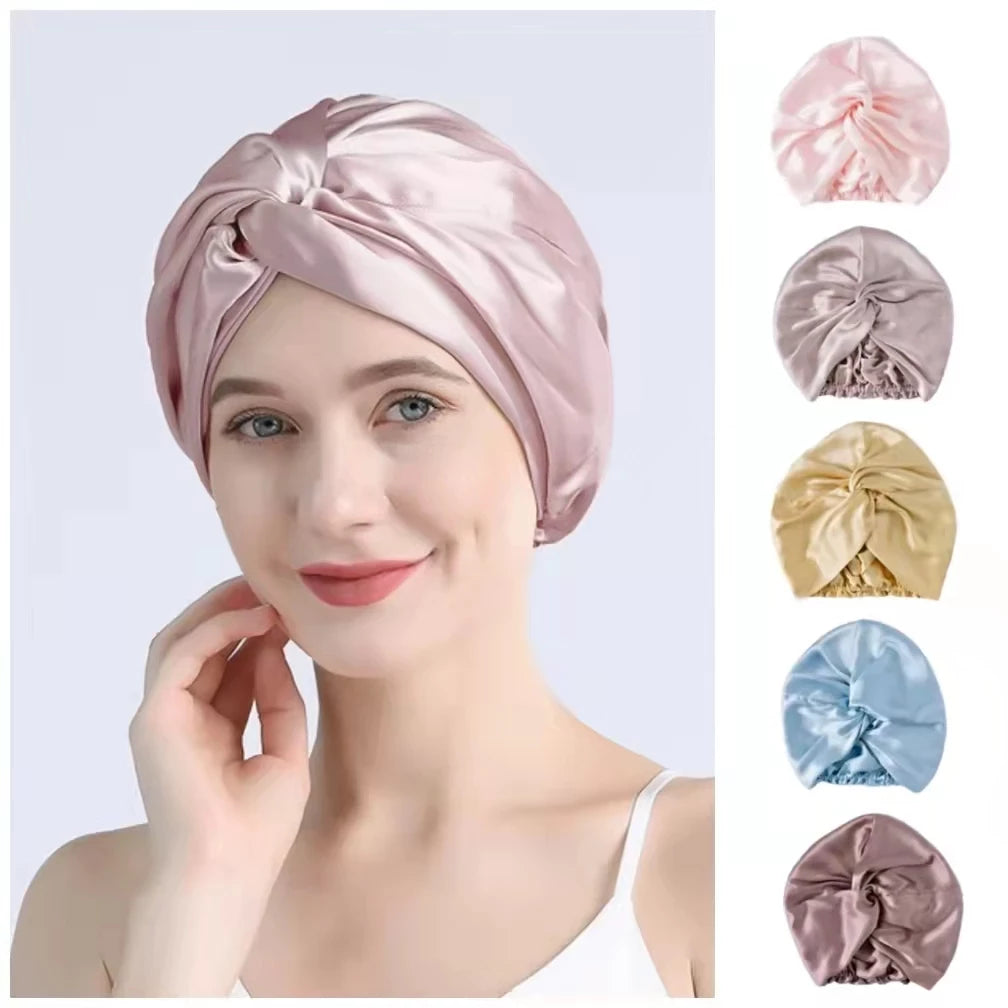 100% Pure Mulberry Silk Sleeping Night Cap Bonnet Hair Growth
